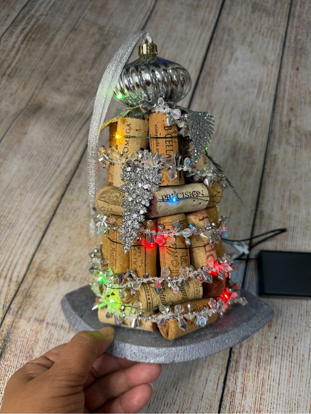 Hand-Crafted Wine Cork Christmas Tree with Multi-Color LED Lights